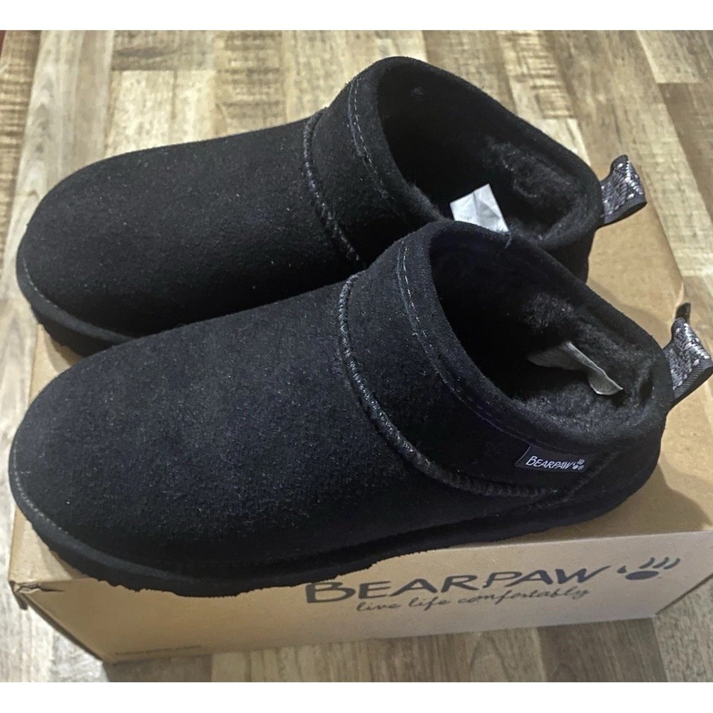 BEARPAW Kam Women's Slip On Slippers Size 7M Black Suede Water Repellent Bootie - Picture 2 of 8